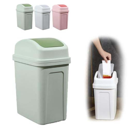 Image of 3 Gallon 2025 Upgraded Trash Can with Swing Lid Creative Covered Garbage Buckets Plastic Swing Top Swing Top Can Garbage Bin Flip Sundries to Store Bucket Removable Lid for Kitchen (Green)