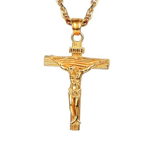 PROSTEEL Cross Necklace for Men, Cross Pendant with Adjustable Chain, Sliver Black Gold Plated Crucifix Necklace for Men 316L Stainless Steel Easter J