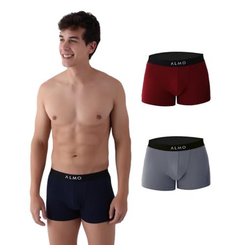 Image of ALMO Men's Cotton Trunks (Pack of 3) | Stretchable Underwear | Sweat Absorbent | Light Weight | Metallic Collection