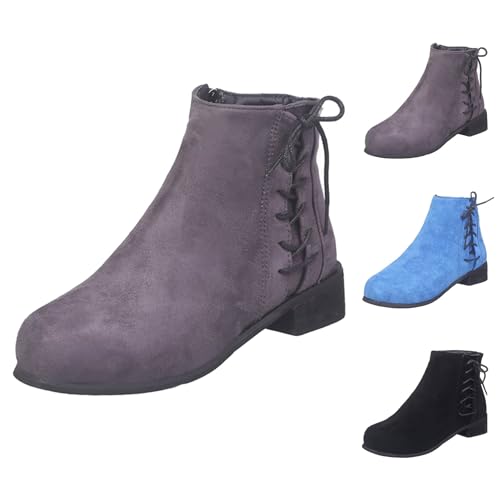Bottines en daim pour femme au style rétro chic avec talon épais confortable