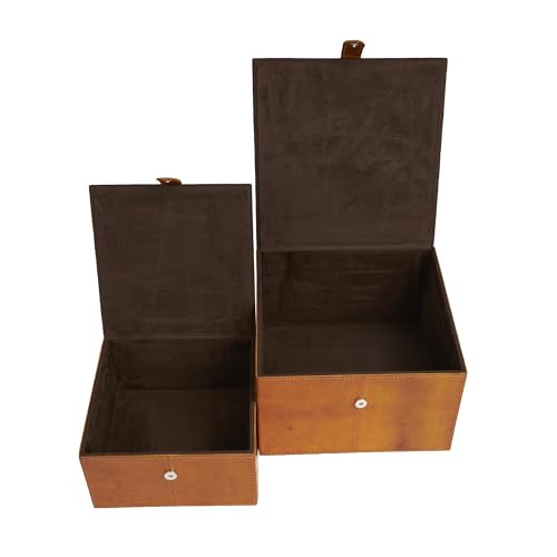 deco 79 Leather Box, Set of 2 Box 8", 10" W, Brown