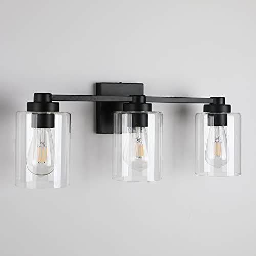 3-Light Vanity Light Fixture,Black Bathroom Vanity Light Fixtures Over Mirror,Farmhouse Industrial Bathroom Wall Sconce Lighting for Mirror Cabinet Toilet Table (3 Lights)
