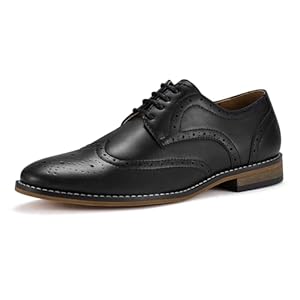 HEEZ Men’s Oxford Shoes, Oxford Dress Shoes, Classic Wingtip Lace Up Dress Shoes with Cup Toe, Formal Leather Shoes, Removable Rebounded Insole, Anti-Slip TPR Outsole