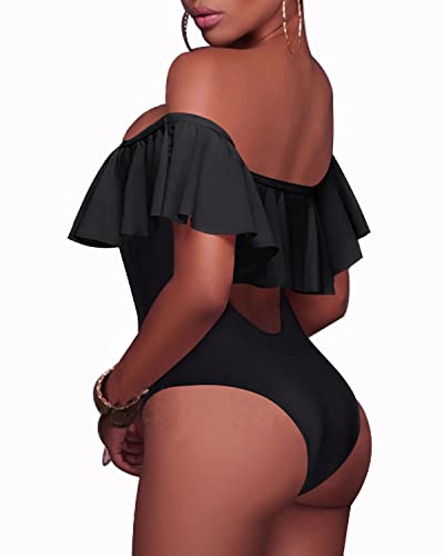 Image of Tempt Me Women Sexy One Piece Swimsuit Ruffled Off Shoulder Lace Up Bathing Suit
