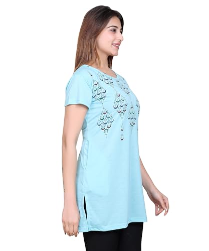 Image of DG Divine GirL Women's Cotton Printed Long Regular Fit Round Neck Top /T-Shirt /Tshirts