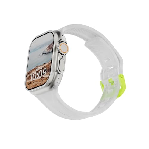 Image of Urban Armor Gear UAG Replacement Watch Strap, Scout Silicone Slim Watch Band Designed for Apple Watch (49mm /45mm /44mm /42mm) (Series 4-11 /Ultra 3 /2 /Ultra /SE /SE2) (Watch NOT Included) -Smoke /Active Neon