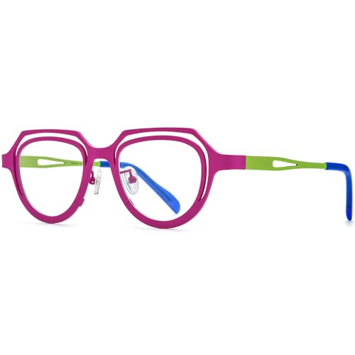 Image of FONEX Colorful Pure Titanium Glasses Frame Women Retro Round Eyeglasses