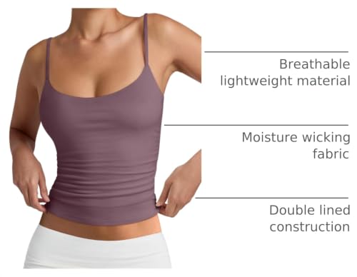 Image of PINKMSTYLE Women's Basic Double Lined Scoop Neck Tank Tops Summer Cami Top | Adjustable Spaghetti Strap,Soft Skin Stretch,Slim Fit for Everyday Wear
