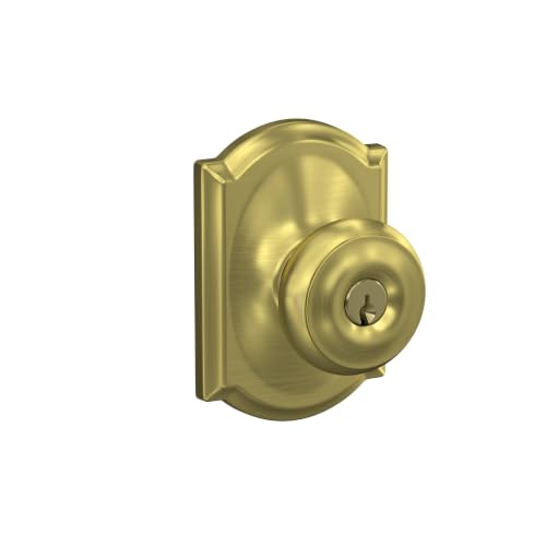 Image of SCHLAGE Georgian Keyed Entry Door Knob, Interior /Exterior, Satin Brass | Keyed entry door knob with turn-button lock, Easy to install, Certified security & durability, Universal fit, 2 keys