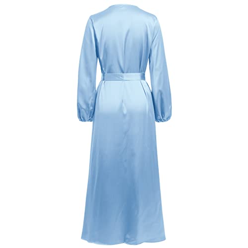 Women's Solid Abaya Prayer Clothes Long Cardigan Dress Long Sleeve Abayas For Women Muslim Casual Kaftan Dresses Dubai Islamic National Robe Ramadan Full Length Dress Church Dresses Sky Blue M #TOP2