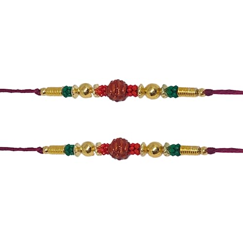 SLNDOKTG Set of Two Rudraksha Rakhi Thread. Raksha bandhan Gift for your Brother Vary Color and Multi Design