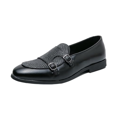 Mens Dress Loafers British Double Buckle Monk Shoes Business Casual Slip On Oxford Low Top Dress Shoes