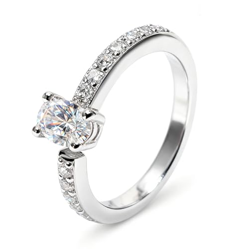 D-POW 925 Sterling Silver Engagement Ring Oval Cut Cubic Zirconia 1 CZ Engagement Rings for Women Open Adjustable Ring Wraparound Wedding Promise Ring for Her