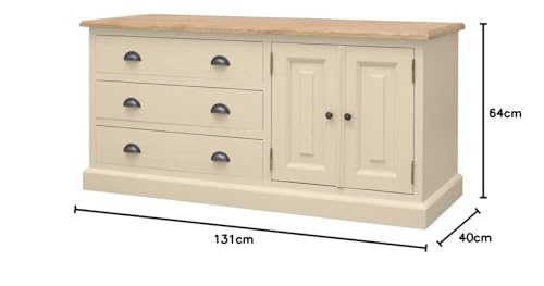 Image of APRODZ Mango Wood Leo Storage Entertainment TV Stand Unit for Living Room | Cream Finish