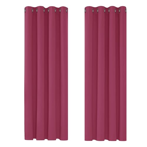 Deconovo Blackout Curtains Bedroom, Thermal Curtains for Living Room, 52 x 84 Inch, Fuchsia, 2 Panels