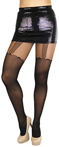Image of ToBeInStyle Women's Faux Print Suspender Garter Sheers Pantyhose