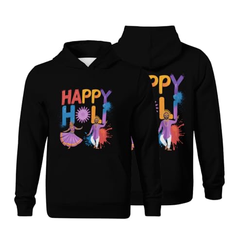Kids Retro Happy Holi Festival Colors Boys Girls Lightweight Kangaroo Pocket Fleece Hoodies