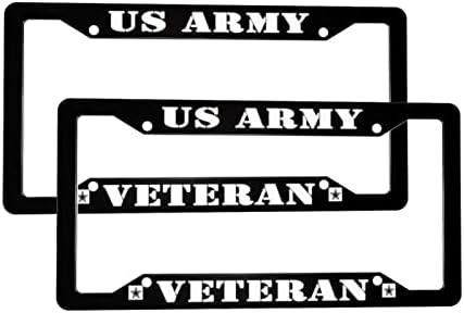 License Plate Frames Veteran U.S. Army 2 PCS Set Fashion Patriotic Car Tag Holders Aluminum Composite Design Veteran America Army License Plate Covers 4 Holes 4 Screws