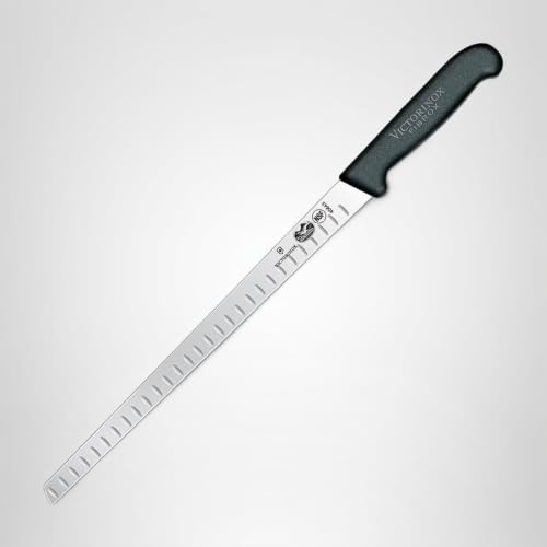 Miniatura 4 de Victorinox Fibrox Cuchillo Para Salmón Con Filo Con Alvéolos, Cuchillo De Cocina De Acero Inoxidable, Color Negro, Estándar