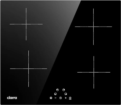 CIARRA CABBIH4 Placa Inducción Integrada 4 Fuegos 7200W Control de Táctil Inducción Vitrocerámica 9 Niveles de Potencia Funciones de Seguridad Negro