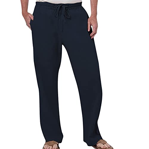 Pantalon homme en coton lin confortable à taille élastique pour les loisirs d'été
