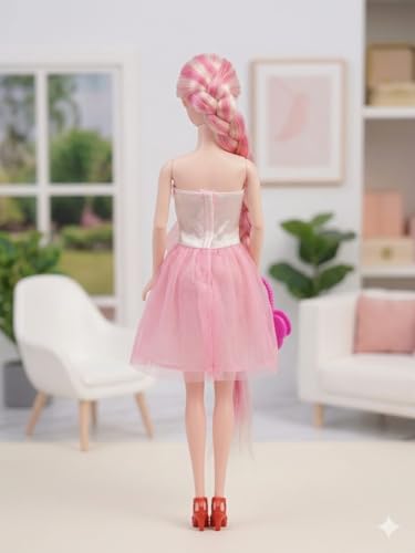 Image of Niku Beautiful Doll in Pink Dress for Girls | Doll Toy with Moveable Arms, Legs, Elbow, Knee & Wrist for Girls (Doll with Accessories) | Signature Clothing with Sandals and Purse | Best Birthday Gift