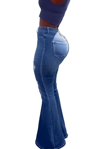 TodTan Women Ripped Flared Jeans High Waisted Bell Bottom Jeans Destroyed Denim Pants3