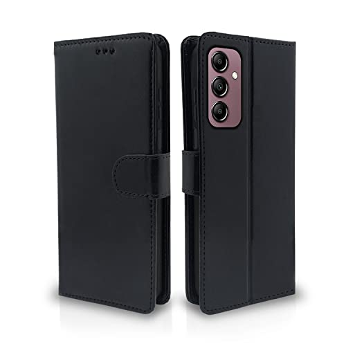 Pikkme Flip Cover Leather Finish | Inside TPU with Card Pockets | Wallet Stand and Shock Proof | Complete Protection Flip Case for Samsung Galaxy A14 4G / A14 5G(Black)- Best and cheap mobile covers in India