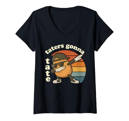 Womens Funny Dabbing Potato Boys Kids Retro Vintage Food Meme Teen V-Neck T-Shirt