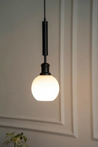 Image of Divine Trends Globe Hanging Pendant Light Black Polished with Frosted Milky White Glass | Hanging Lamp for Living Room | Pendant Ceiling Lamp - Pack of 1