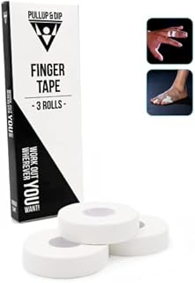 PULLUP & DIP Finger Tape with Extra Strong Adhesive, 3 Rolls (Total 98 ft.) Climbing Tape, Skin-Friendly Sports Tape, Hand Tape for Weight Training, Volleyball, Bouldering, Basketball, BJJ, Handball