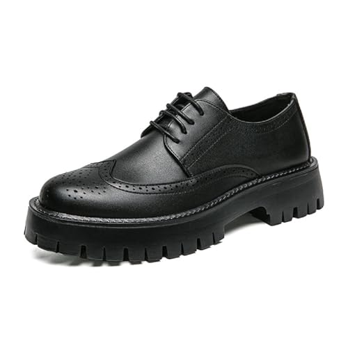 Men's Black Wingtip Platform Formal Oxford Shoes Classic Round Toe Lug Sole Chunky Heel Lace-Up Dress Brogue Shoes Breathable Non-Slip Party Prom Dating Business Shoes