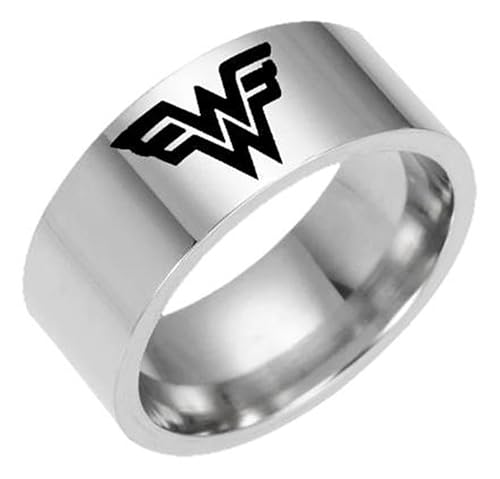 TCB Creations Wonder Superhero Woman W Logo Metal Silvertone Wedding Band Ring