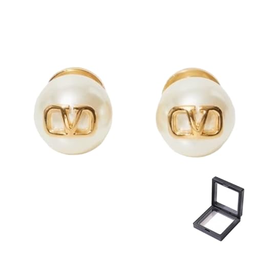 Women's pearl earrings, women's simple earrings, luxury letter V earrings, exquisite V-shaped glossy earrings, versatile commuting earrings, light luxury pearl earrings, women's earrings, fashion earr