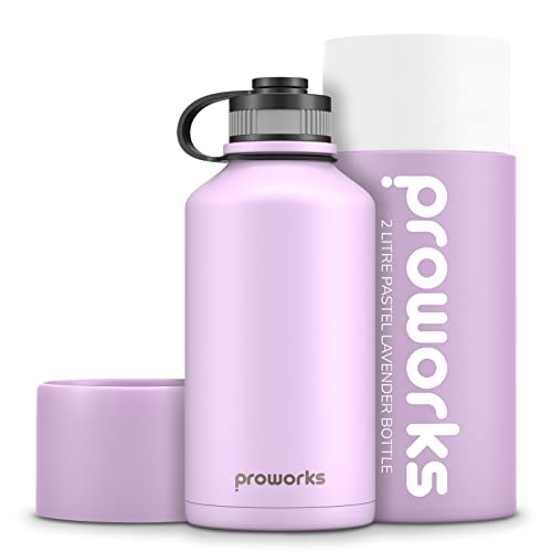 PROWORKS Bouteille d'eau en Acier Inoxydable 2 L isolée sous Vide 24 Heures Froides et 12 Heures Boissons Chaudes, Anti-Fuite - Sports, randonnée, Marche et Camping - Lavande Pastel Cover