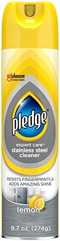 Pledge Expert Care Stainless Steel Cleaner Aerosol Spray, Lemon, 9.7 oz