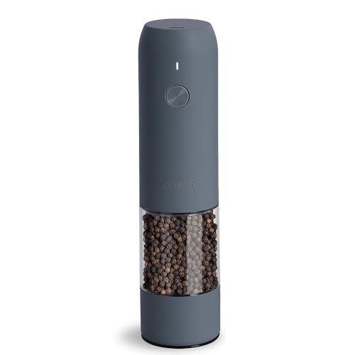 Electric Pepper Grinder, USB Rechargeable, Automatic Pepper Shaker, Adjustable Coarseness, Electric Pepper Mill, LED Light, Refillable, Kitchen Gadget (1-Pack, Blue-Grey) Blue-Grey*1