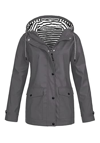 Tcremisa Womens Rain Jacket 2023 Fashion Lightweight Hooded Raincoat Oversized Winter Fall Jacket Loose Windbreaker