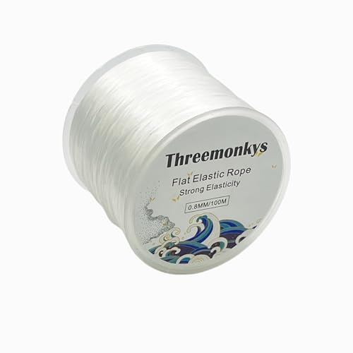 Threemonkys Flat Elastic Line 0.8 mm Elastic Bracelet Rope Bead Rope for String Jewelry Production and Bracelet Production (100 m)
