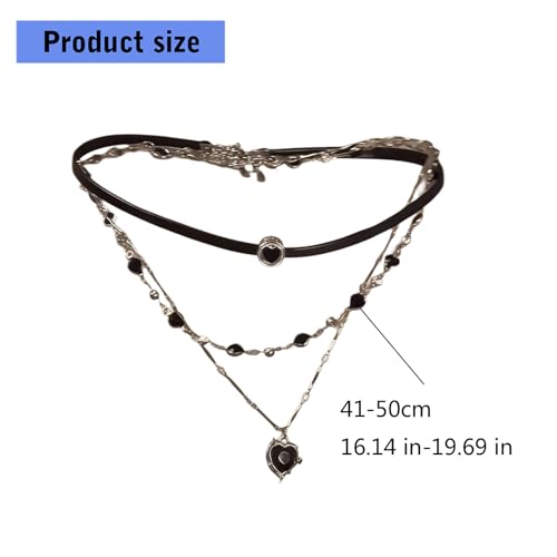 Collar de cordón negro con dije de corazón metálico para superponer capas 3