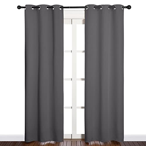 Image of NICETOWN Bedroom Curtains Blackout Drapery Panels, Three Pass Microfiber Thermal Insulated Solid Ring Top Blackout Window Curtains /Drapes (Two Panels, 34 x 84 inches, Gray)