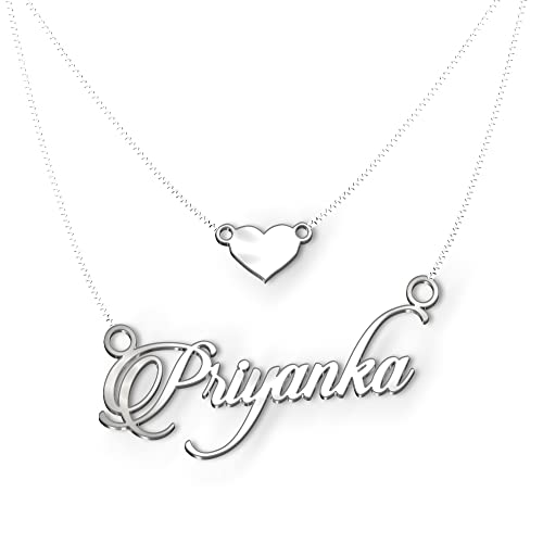 Image of Priyanka Cursive Gold & Silver Name Pendant Necklace, Best Jewelry Gift for Girls.