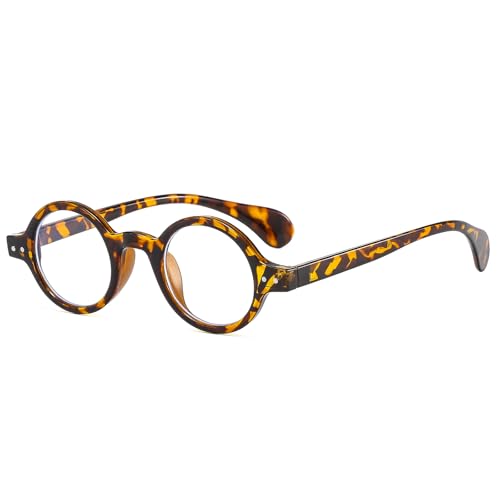 LJCZKA Small Round Blue Light Glasses for Men Women Retro Computer Glasses Clear Lens Round Frame Anti Fatigue (Leopard)
