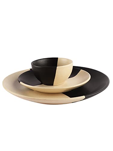 Image of Miah Decor Ceramic Handcrafted Dinner Set (Service for 1)-Pack of 3 [1 Dinner Plate,1 Quarter Plate, 1 Dinner Bowl] inchThe Raat Din Collection inch Microwave & Dishwasher Safe