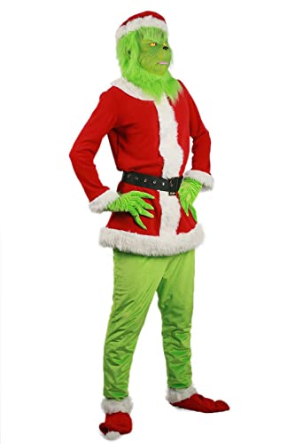 Volwassen kerstkostuum, kerst groen monster voor mannen, groot monster voor outfit vakantie cosplay, kerstman cosplay kostuums met maskers harige kerstman pak(Size:3XL) - Afbeelding 4