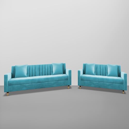 Image of Casaliving Garcia 3+2 Seater Sofa Set for Living Room (Turquise Colour Sofa)