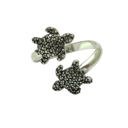 Bague en argent massif 925 deux tortues ciselées avec soin pour femme