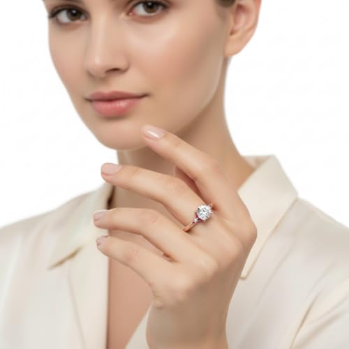 Image of Choose Your Gemstone Petite Dome Engagement Ring Rose Gold Plated Round Shape Petite Engagement Rings Everyday Jewelry Wedding Jewelry Handmade Gifts for Wife US Size 4 to 12