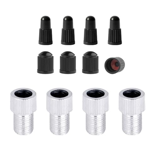Image of 4Pcs Presta to Schrader Bike Valves Adaptor Aluminum Alloy Converter with Valves Caps, Universal Fit for Bicycle, Silver