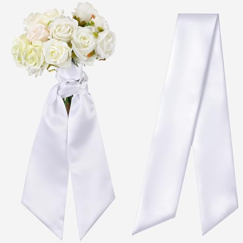 VitalCozy Bouquet Sash Satin Blank Plain White Wreath Sash for Front Door Wedding Flower Bouquet Senior Night Graduation Hoco Embroidery Monogram Farmhouse Indoor Outdoor Party Decor 9.84 x 13.7 Inch